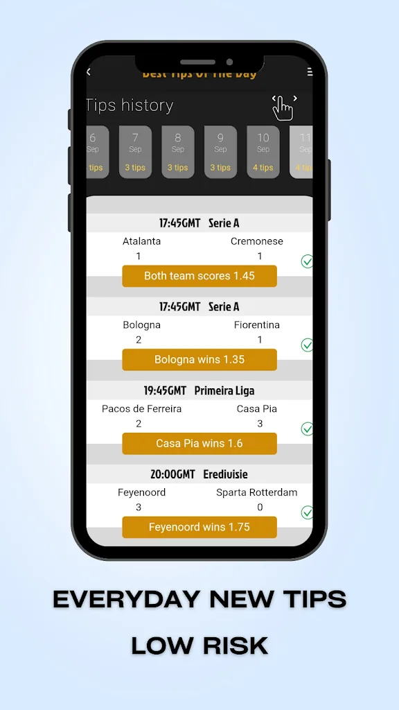 Bet On Air MOD APK - Best Tips of the Day screen with football picks and odds