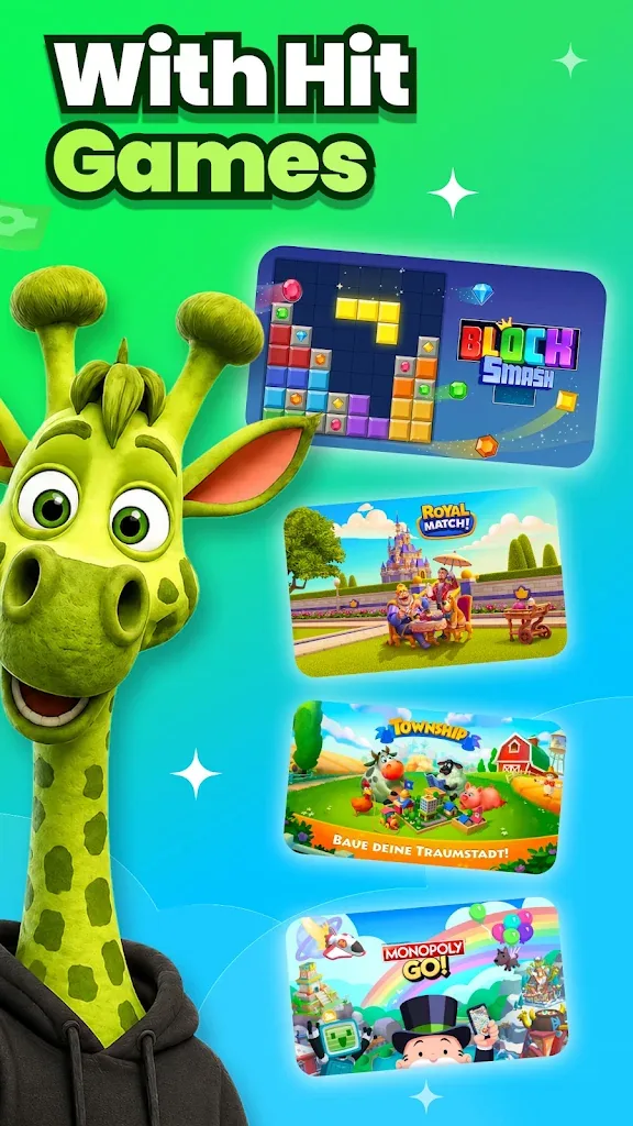 Cash Giraffe MOD APK app screenshot showing games that pay rewards