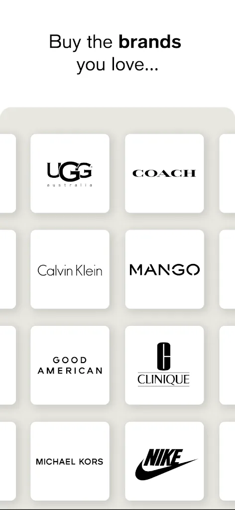 Macy's MOD APK - brand selection screen with UGG, Coach, Calvin Klein, Mango and Nike