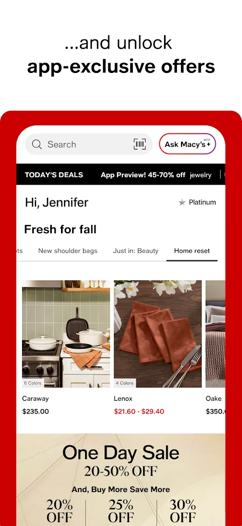 Macy's MOD APK - app-exclusive offers and One Day Sale screen inside the Macy's app