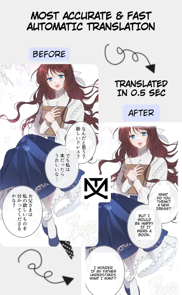 Manga Translator before and after example translating a Japanese manga page into English