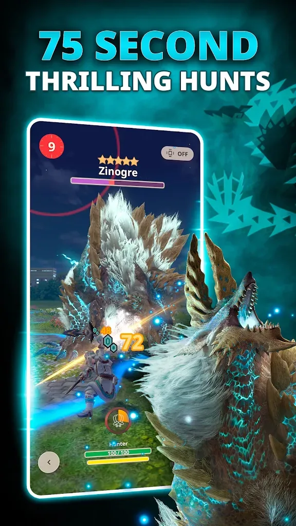 Monster Hunter Now MOD APK gameplay screenshot showing a monster hunt