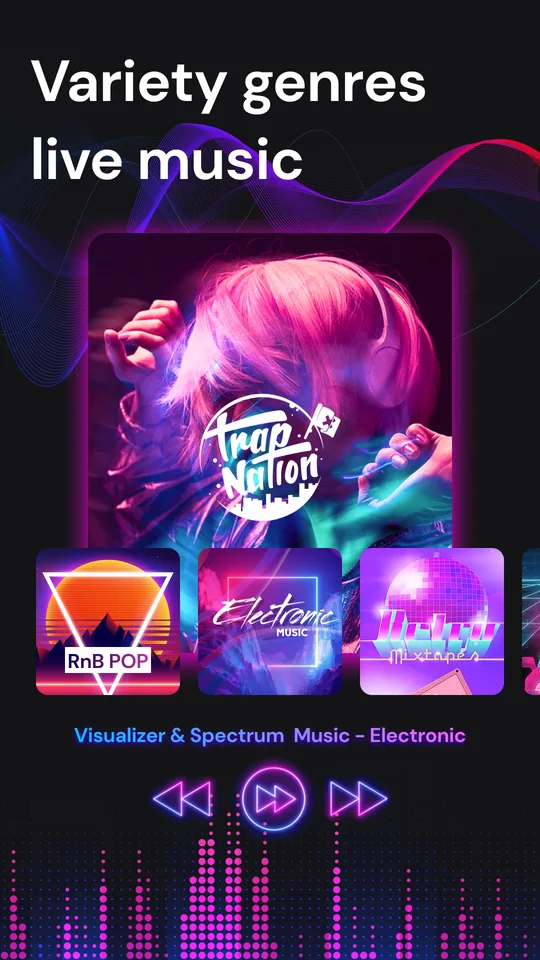 Vizik MOD APK - music genre visualizer packs including RnB Pop, Electronic and Retro Mixtapes
