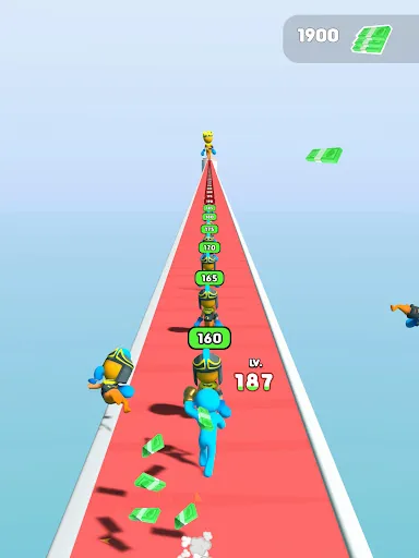 Z Warrior Runner MOD APK gameplay - warrior on red track collecting money stacks at LV. 187
